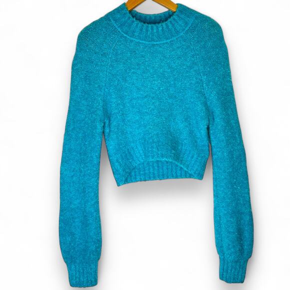 Urban Outfitters Women's NWT UO Avril Cropped Mock Neck Sweater Size M Teal Blue - Picture 11 of 11